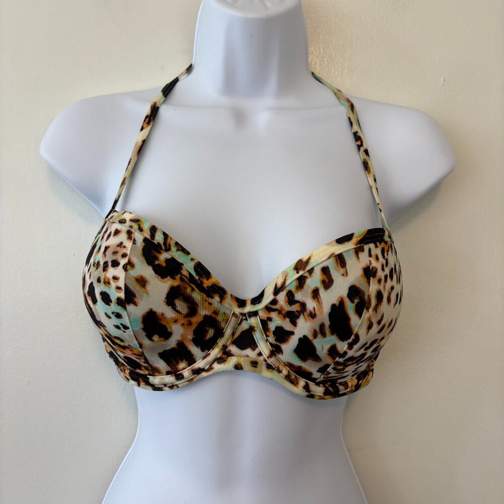 Victorias Secret Bombshell Bikini Top Size 32DD Halter Leopard Print Underwire